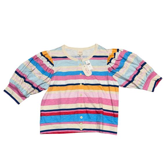 Anthropologie Plenty by Tracy Reese Puff Sleeve Striped Button Down Top XL NWTs - Picture 1 of 10